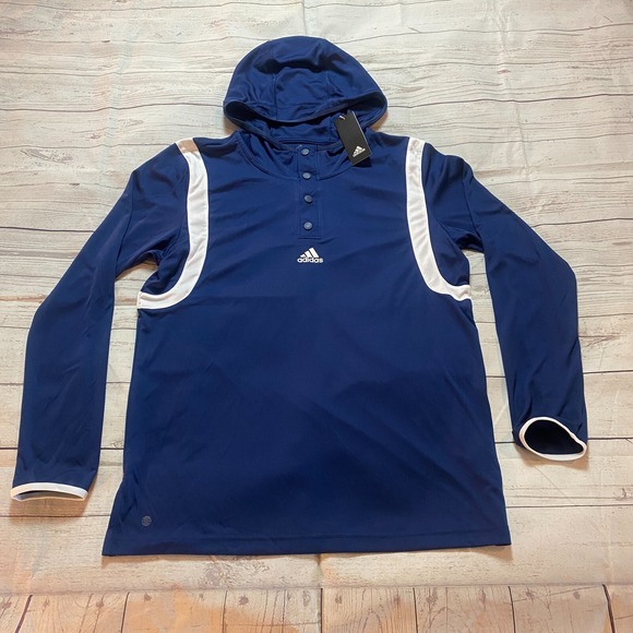 New Adidas Icon Pulse Navy Blue Hoodie Sweater Button Men's Size Medium - Picture 1 of 9
